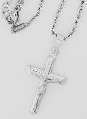 Collier Religieux Croix du Christ en Inox Argenté