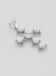 Pendentif Croix en Laiton Argenté 23mm