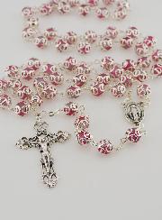 Chapelet en Perles Roses - Miraculeuse et Croix Baroque