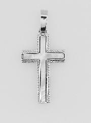 Pendentif Croix en Nacre et Laiton Argenté