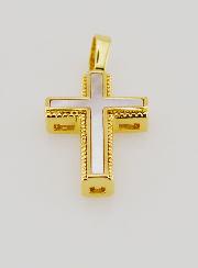 Pendentif Croix en Nacre et Laiton Doré