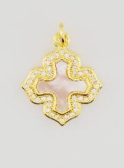 Pendentif Croix Carrée Nacre Laiton & Strass