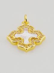 Pendentif Croix Carrée Nacre Laiton & Strass