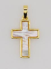 Pendentif Croix en Laiton & Nacre - 20mm