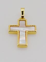 Pendentif Croix en Laiton & Nacre - 20mm