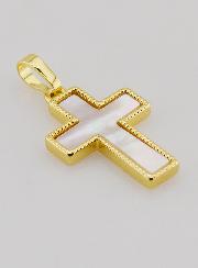 Pendentif Croix en Laiton & Nacre - 20mm
