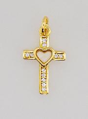 Pendentif Croix & Coeur en Laiton - 15mm