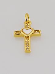 Pendentif Croix & Coeur en Laiton - 15mm