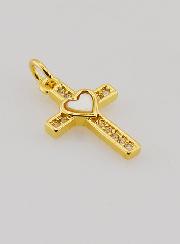 Pendentif Croix & Coeur en Laiton - 15mm