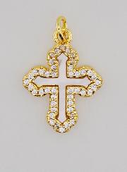 Pendentif Croix Orthodoxe Strass & Nacre - 17mm