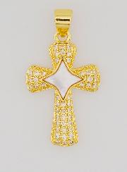 Pendentif Croix & Etoile en Laiton et Nacre - 22mm