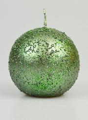 Bougie de Décoration Boule Pailletée 8cm - Vert Sapin
