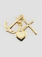 Pendentif Or Ancre, Coeur & Croix 15mm
