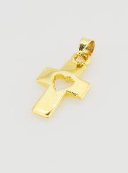 Pendentif Croix & Coeur en Or 9cts - 17mm