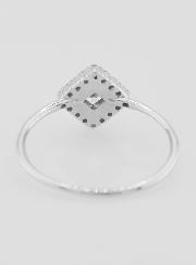 Bague Solitaire Losange Argent Rhodié et Zircons - T56