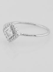 Bague Solitaire Losange Argent Rhodié et Zircons - T60