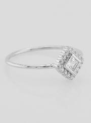 Bague Solitaire Losange Argent Rhodié et Zircons - T60