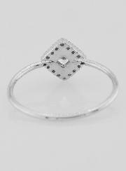 Bague Solitaire Losange Argent Rhodié et Zircons - T60