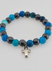 Bracelet En Pierres Naturelles - Agate Bleue & Hématite 8mm