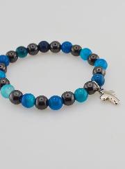 Bracelet En Pierres Naturelles - Agate Bleue & Hématite 8mm