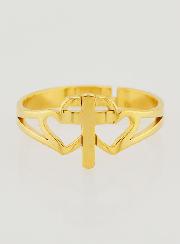 Bague Religieuse Croix & Coeurs Ajustable - Doré