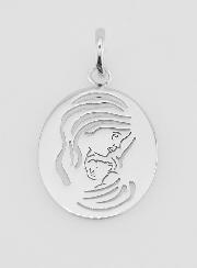 Médaille Ovale Vierge à l'Enfant en Argent - 20mm