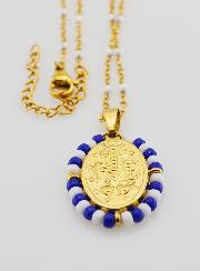 Médaille Miraculeuse Marinière & Chaîne Perles Blanches