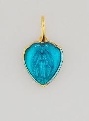 Médaille Miraculeuse Coeur Émail Bleu - 10mm