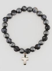 Bracelet Avec Croix - Hématite & Obsidienne des Neiges
