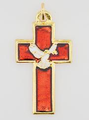 Pendentif Croix Métal & Émail Rouge