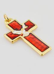Pendentif Croix Métal & Émail Rouge