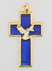 Pendentif Croix Métal & Émail Bleu