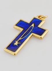 Pendentif Croix Métal & Émail Bleu