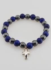 Bracelet Avec Croix - Hématite & Lapis Lazuli