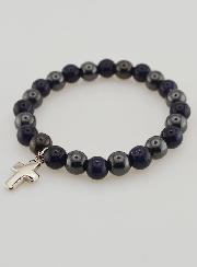 Bracelet Avec Croix - Hématite & Soleil Bleu