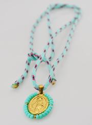 Médaille Miraculeuse Perles Vertes & Cordon
