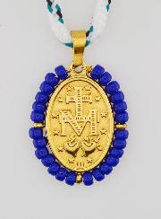 Médaille Miraculeuse Perles Bleues & Cordon