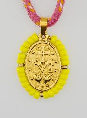 Médaille Miraculeuse Perles Jaunes & Cordon