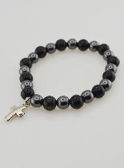 Bracelet Avec Croix - Hématite & Obsidienne Dorée