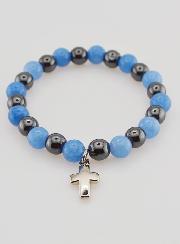 Bracelet Religieux avec Croix - Hématite & Angélite
