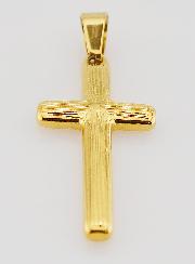 Pendentif Croix Striée en Inox Doré -  35mm