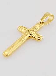 Pendentif Croix Striée en Inox Doré -  35mm