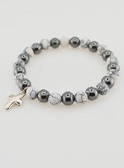 Bracelet Religieux avec Croix - Hématite & Howlite