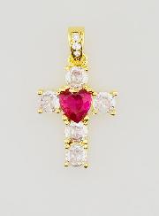 Pendentif Croix Coeur Rouge - 15mm