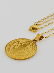 Collier Religieux Médaille de Saint Benoît - Doré