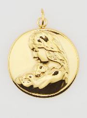 Médaille Vierge à l'Enfant Inox Doré - 20mm