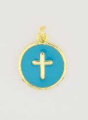 Pendentif Croix 14mm - Turquoise