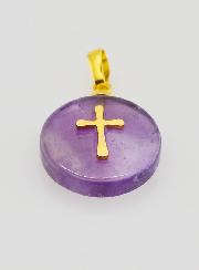 Médaille Translucide Avec Croix - Violet