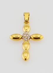 Pendentif Croix Inox Doré & Zircons - 25mm