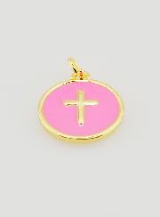 Médaille Croix - Émail Rose